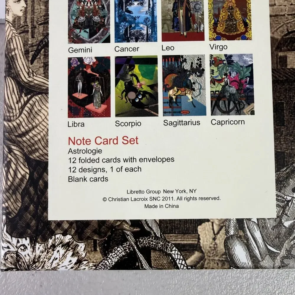 Christian Lacroix Astrologie Designer Note Card Set 12 Zodiac Signs -Never Used